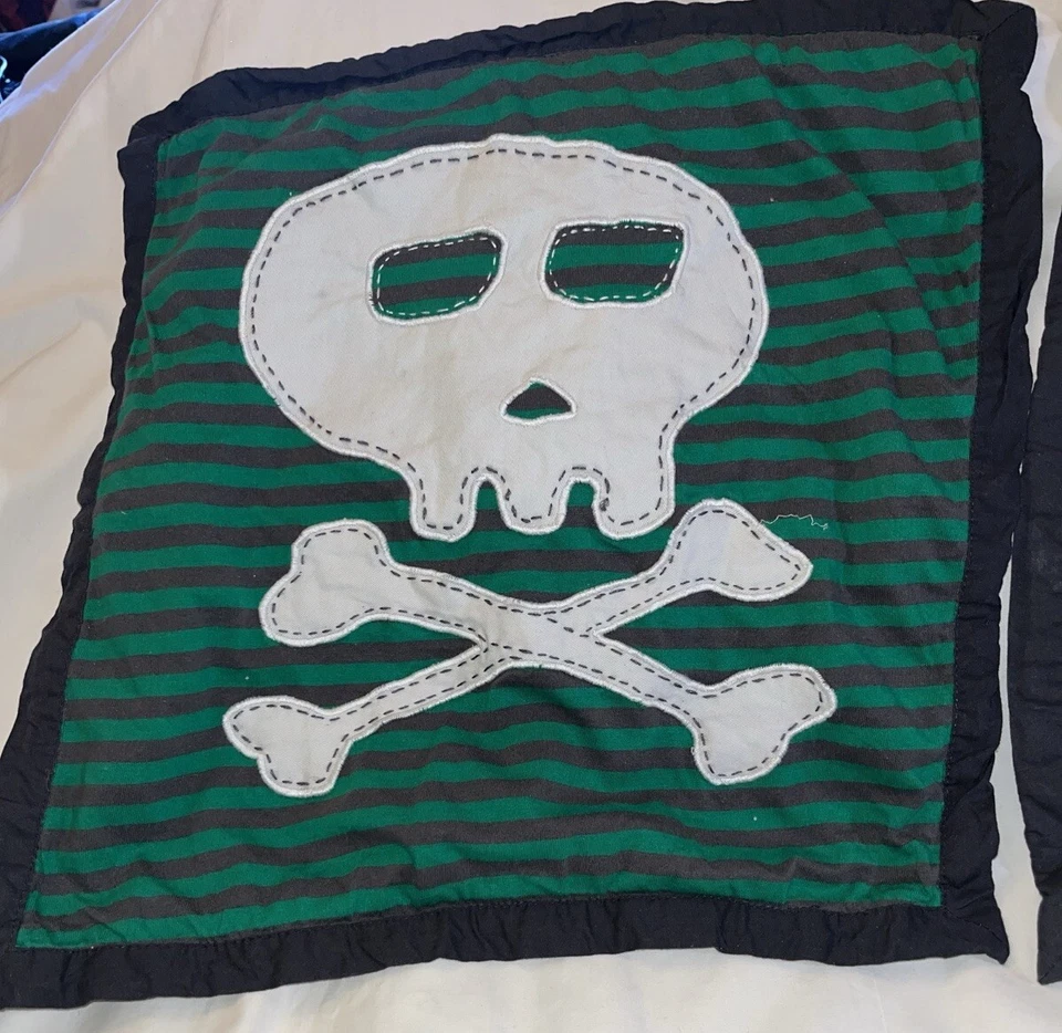 Fundas de almohada Pottery Barn para niños 2 calaveras huesos cruzados costuras geniales piratas verdes Foto 4 de 4