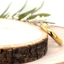 Thin 4MM Wide Yellow Gold Tungsten Wedding Band High Polished Edges Fashion Ring