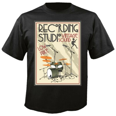 T-Shirt VINTAGE SOUND STUDIO SCHLAGZEUG MIKROFON TECHNO JAZZ FUNKY SOUL TRANCE