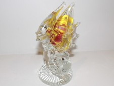 LOVELY MURANO STYLE ART GLASS YELLOW AMBER 4 3/4" DOUBLE TROPICAL FISH SCULPTURE