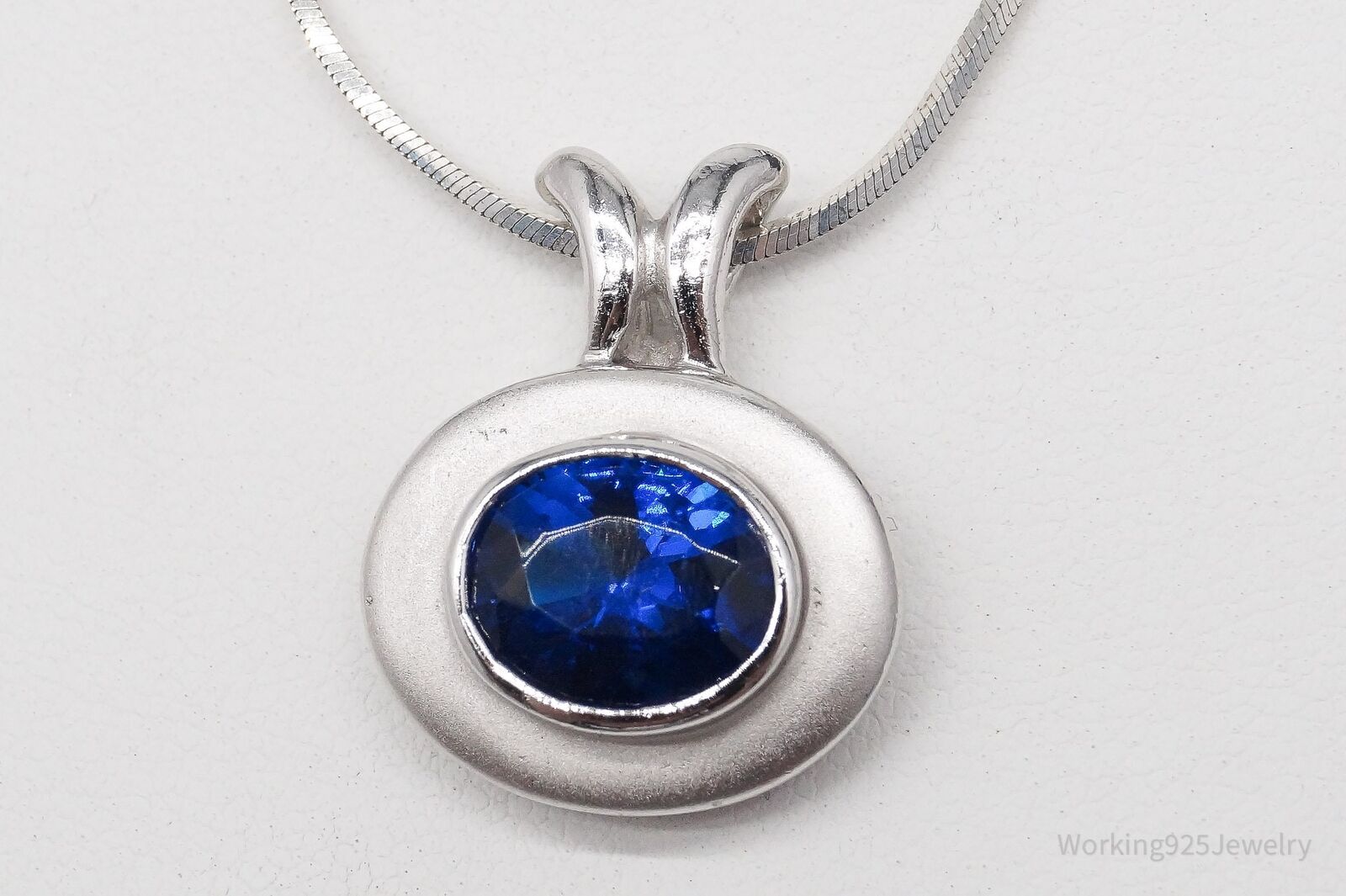 Vintage Blue Stone Sterling Silver Necklace - 18" - image 1