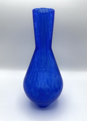 Vintage Karcag Ungarn Vase Crackled Glas Blau Mundgeblasen Glaskunst Krakeele
