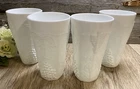 Milk Glass Vintage Glasses Set Of 4 White MCM Grapes Vines Embossed All Over
