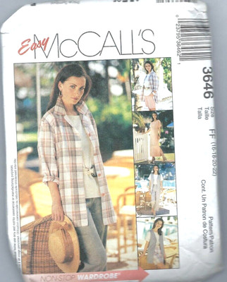 3646 McCall's Sewing Pattern Misses/Petite Dress Top Shirt Jacket Vest FF 16-22