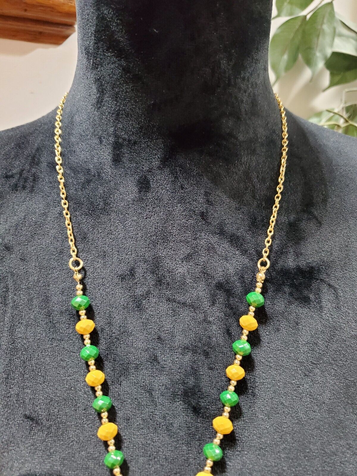 Women's Gold Tone Green and Yellow Bubble Beaded … - image 4