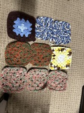 Lot 9 Crocheted Granny Squares Afghan Panels Hot Pads Kitchen Decor Unused