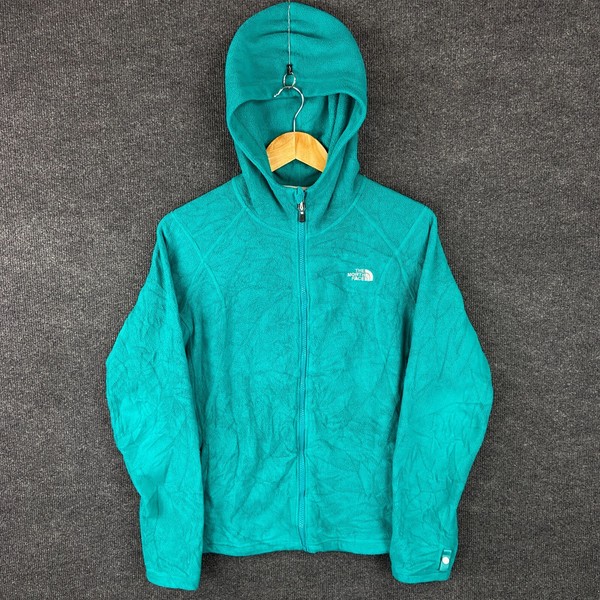 The North Face Womens Hoodie M Turquoise Fleece Long Sleeve Full Zip Logo Winter