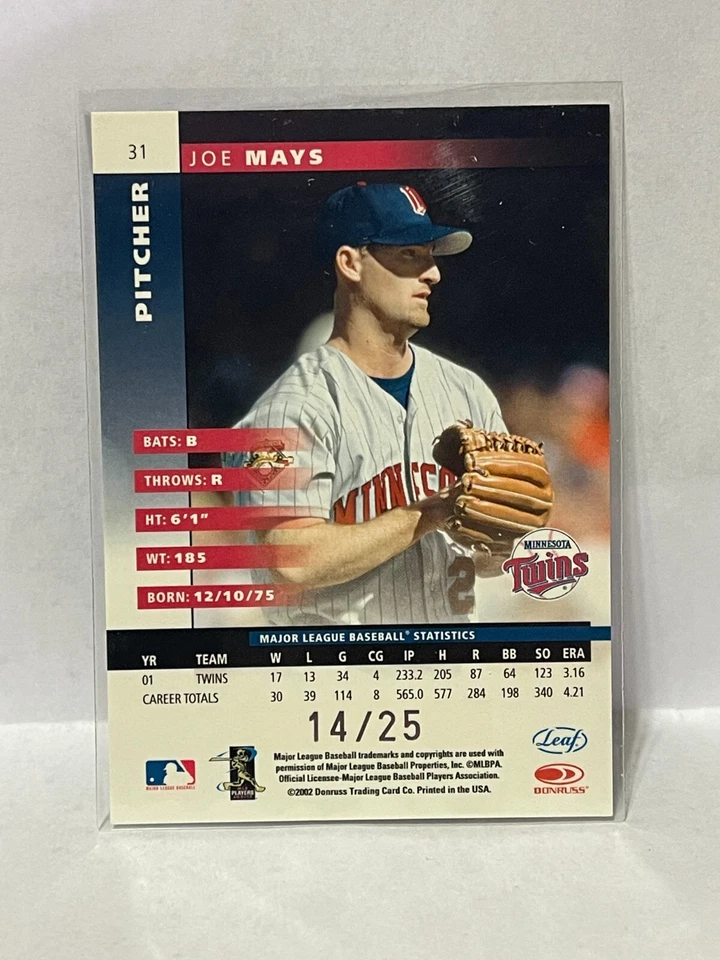 2002 Leaf Press Proofs Platinum #31 Joe Mays - Série #'d/25 - Imagem 2 de 2