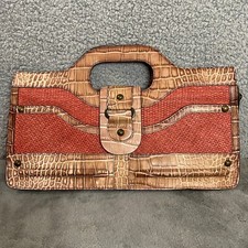 Tre Vero Handbag Womens Purse Clutch Brown Leather Red Rose Contrast Zip Pockets