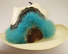 Vintage Ace Hy Straw Western Cowboy Hat. Feathered Band. New.  Size 7 1/8