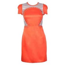 F/W 2012 Look #26 New Versace Orange Chain Mesh Panel Dress  Size 38 - 2