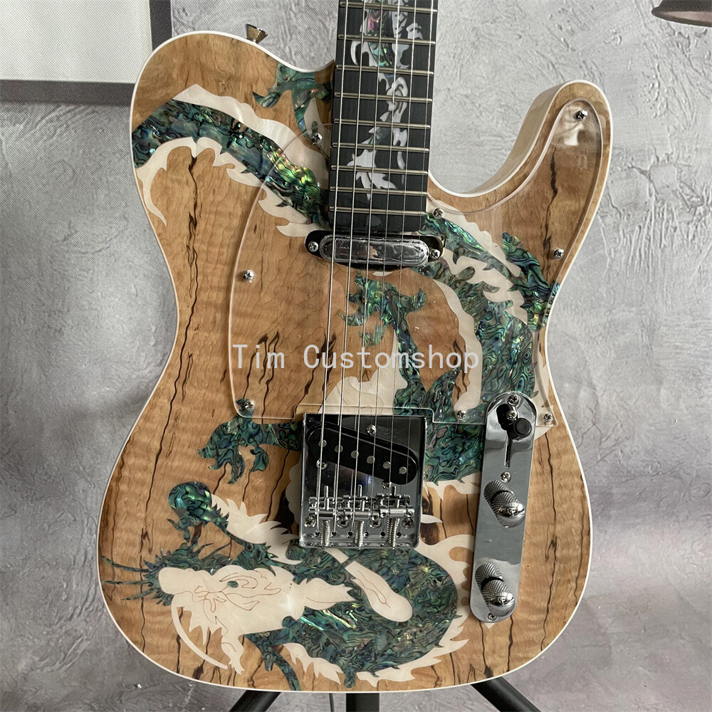Spalted Maple Top TL Electric Guitar Solid Body 22F Black