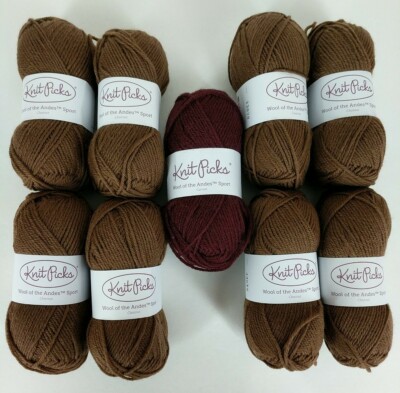 Knit Picks Wool of Andes Sport Yarn Lot 9 Skeins~137 yds~Chestnut Currant