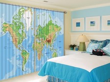 3D World Map ZHUA1879 Photo Curtain Window Blockout Fabric Amy 2023