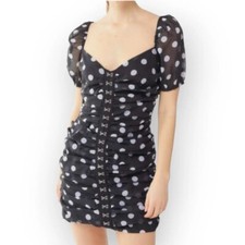 NWT Urban Outfitter Polka Dot Ruched Corset Mini Dress M Puff Sleeve