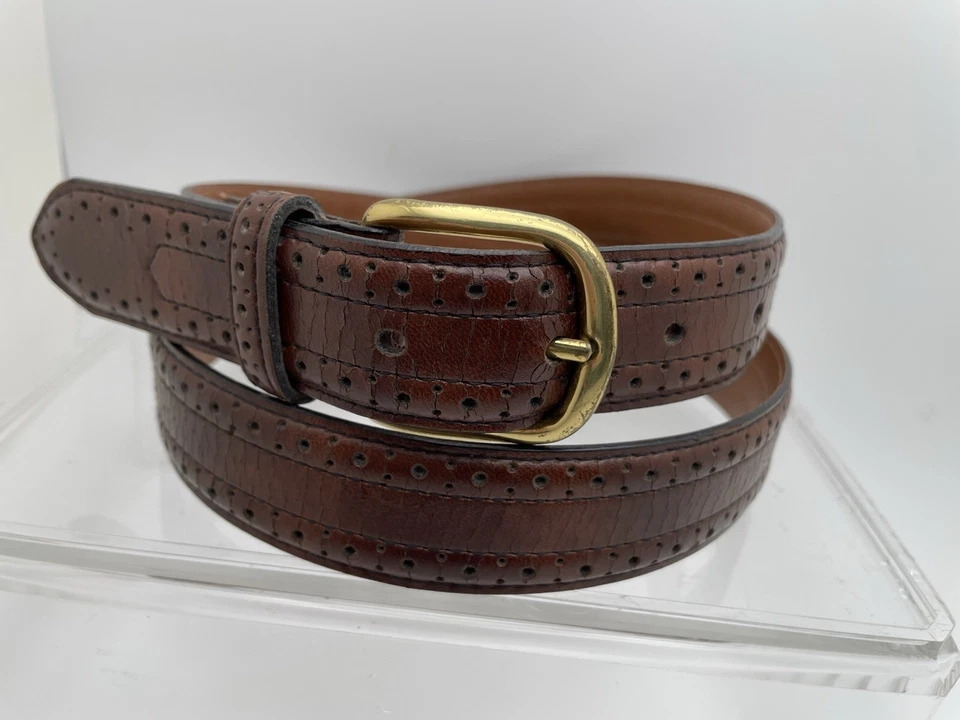 Cinturón de cuero marrón vintage Van Heusen 36 hebilla de latón retro occidental Foto 3 de 4