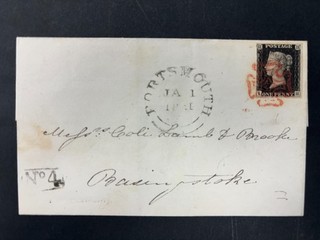 Great Britain 1841 1d black Plate 6 on part entire letter to Basingstoke SG 2