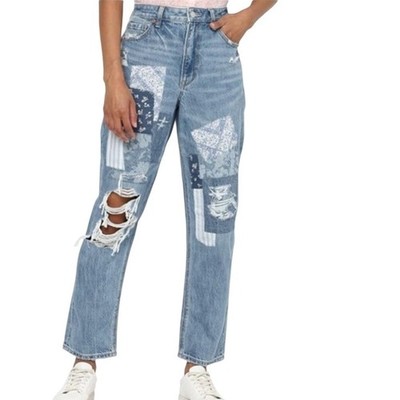 American Eagle Mom Straight Jeans Patchwork Distressed 2 Cottage Floral Dainty