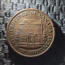 1842 Canadian Bank of Montreal Half Penny Token PC-1A3 Variety. 3 Die Crack F-12