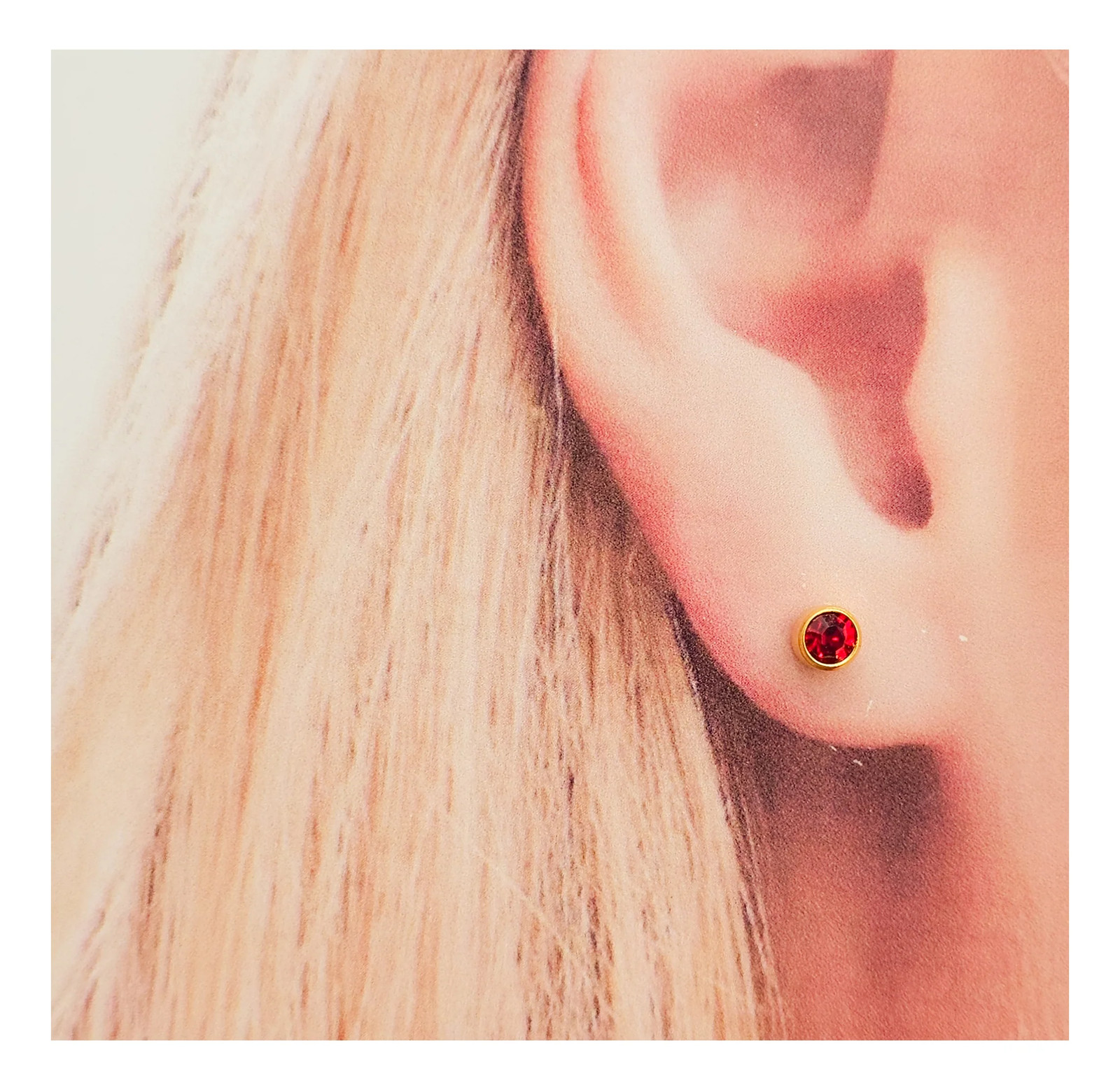 9ct Yellow Gold Ruby Red Bezel Stud Earrings - image 7