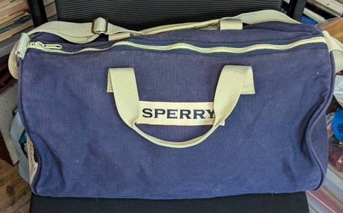 SPERRY Blue & Tan Canvas Duffle Bag Water Resistant Lining 19"x12" Travel/Sport