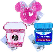 3 PC Nurse Badge Reel Cute Funny Pink Name Tag ID Clip Retractable Holder for Nu