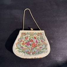 Vintage Floral Petit Point Needlepoint Handbag Purse Gold Chain  Clasp