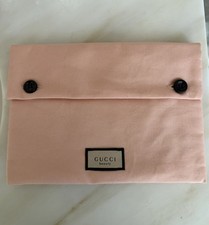 GUCCI Beauty Cosmetic Bag Pouch Peachy Pink Button Closure Floral Lined