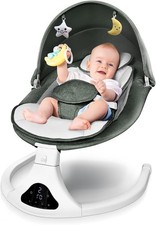 RIVIPLOU Portable Baby Swing with Remote Control, 5 Speeds, 3-Point Harness, Gre