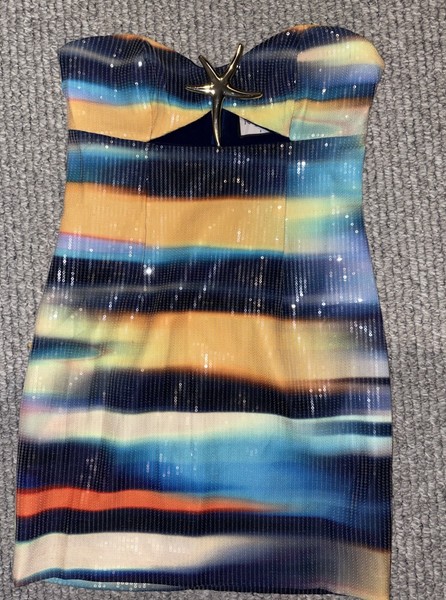 Women’s Multicoloured Striped Strapless Sweetheart Bodycon Mini Dress Stretch