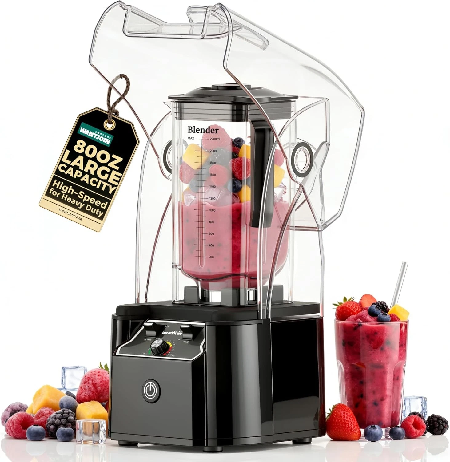 WantJoin Commercial Professional Blender with Shield Quiet Black