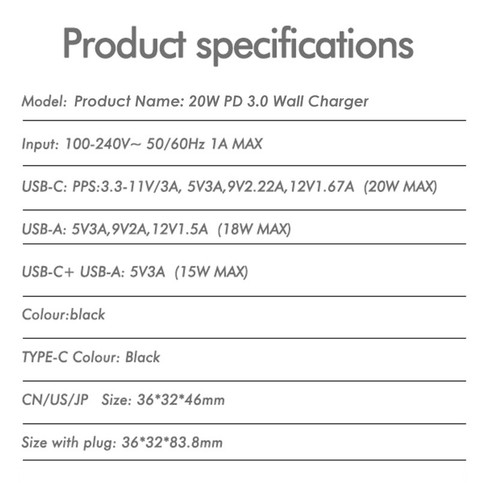 Double Port USB 20W Voyage Mural Chargeur ( Usb-C / Usb-A ) Rapide pour Portable - Photo 9 sur 9