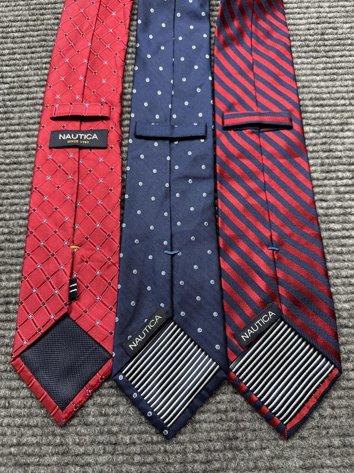 Corbatas Nautica Para Hombre Talla Única 100% Seda Lote de 3 Rojo Azul Marino Rayas Punto Geométrico Foto 2 de 4