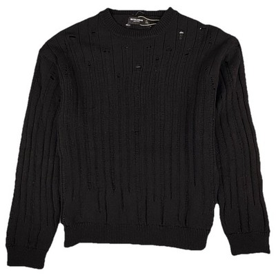 NWT PULL&BEAR CREWNECK SWEATER WITH  HOLE DESIGN & RAW EDGE BLACK LARGE