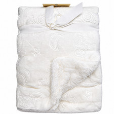 Luxury Sherpa Baby Blanket 30x40 Space Moon Stars Rocket Nursery White