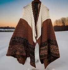 VTG Handmade Crochet Open Poncho Cape Sweater Blanket Boho Grannycore Cottagecor