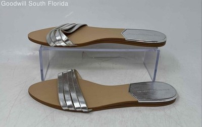 Zara Basic Womens Silver Tone Open Toe Slip-On Slide Sandals Size EUR 38
