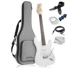 OPEN BOX - 39" Full-Size Electric Guitar Beginner Kit w/ Gig Bag, White-White