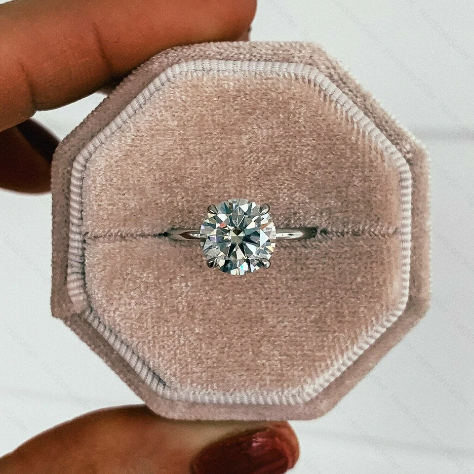 14K White Gold Plated 2.05 tcw Round Cut Moissanite Engagement Ring - Image 2 of 4