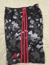 Adidas Shorts Boys Blk/Gry Camo W/Red Stripe Football Soccer SZ 10/12 NWOT B14