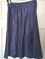 Vintage Half Slip Skirt Shiny Navy Blue Lace Trim Women  s Medium Romantic Whimsy