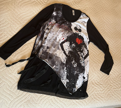 Tredy, Itlay Style,Tunika, schwarz gemustert, Gr. 3,  44/46 Shirt, Bluse