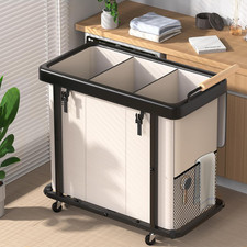 60 Gal 230L Laundry Hamper 3 Section with Lid, Leather Patchwork Laundry Sorte