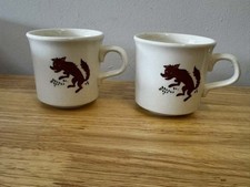 Vintage Made in USA Wolf Ceramic Mugs - Set of 2