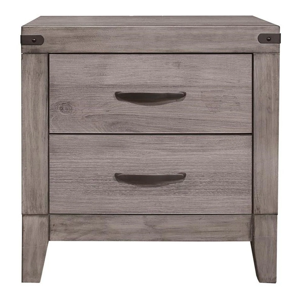 Mesita de noche de madera contemporánea Lexicon Woodrow de 2 cajones en gris Foto 3 de 4