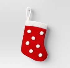 Target Wondershop Red Mini Knit Christmas Stocking With White Pom Poms NEW 2025