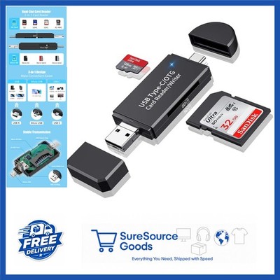 USB 2.0 SD Card Reader with Micro USB Type C OTG Adapter for Multiple Cards