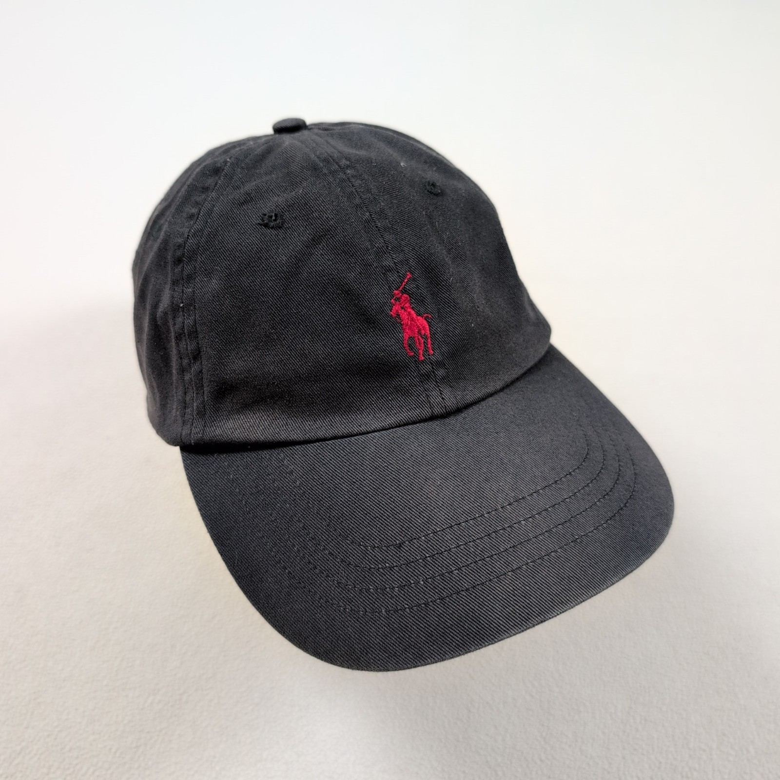 Vintage Polo Ralph Lauren Hat Cap One Size Black Red Pony Fade Casual Strap Back