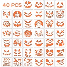 40 PCS Halloween Drawing Stencils, 6 Inch Plastic Reusable Pumpkin Faces Pain...