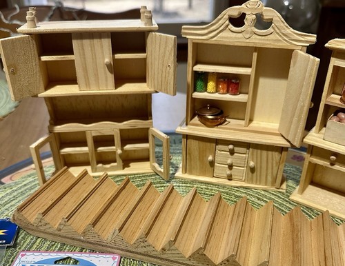 Vtg Dollhouse Miniature Wood Furniture Hutch Hoosier Stairs NIP NOS Accessories - Picture 14 of 14